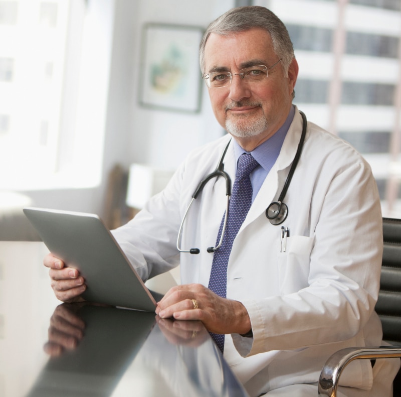 Physician using a tablet